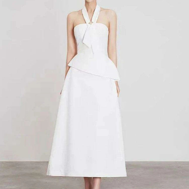 Elegant Women's Summer Evening Halter Top and Flowing Skirt Ensemble for 2024