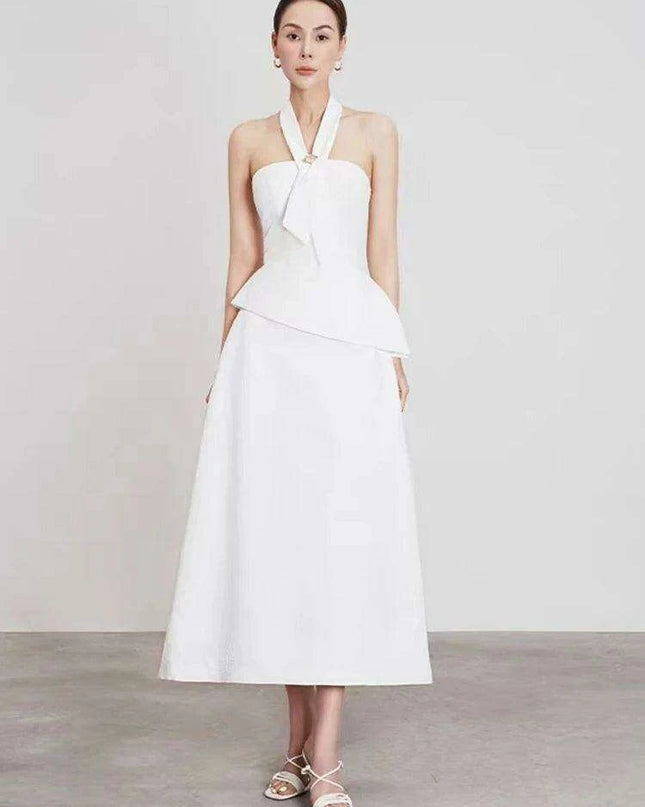 Elegant Women's Summer Evening Halter Top and Flowing Skirt Ensemble for 2024