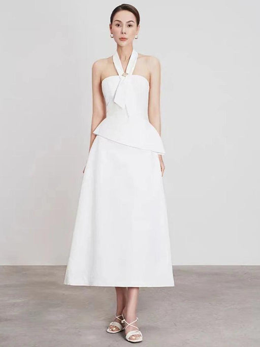 Elegant Women's Summer Evening Halter Top and Flowing Skirt Ensemble for 2024