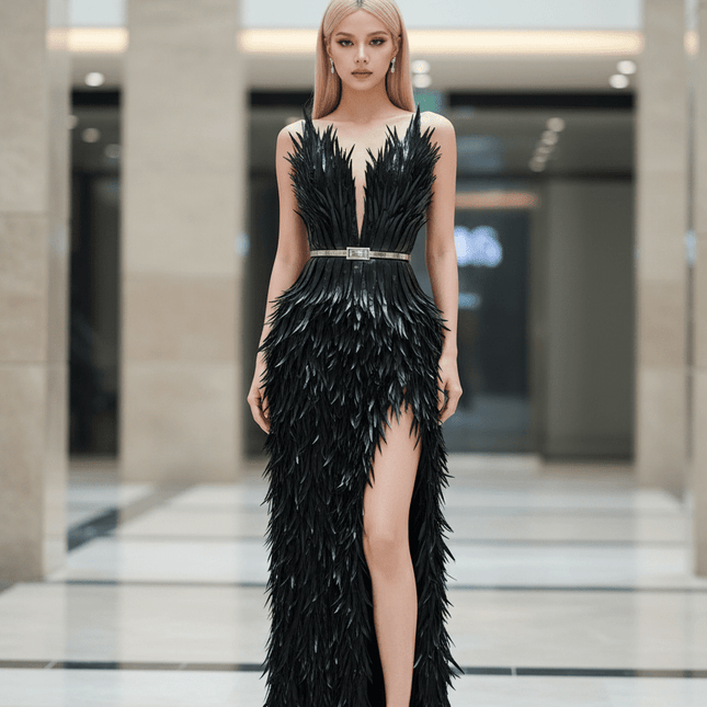 Stunning Silver Sequin Mermaid Gown with Deep V Neck and High Side Slit for Glamorous Nights