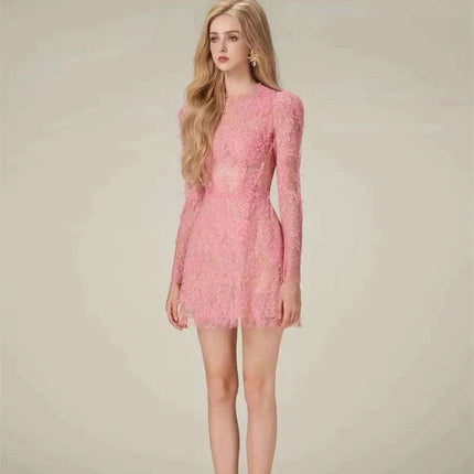 Luxurious Floral Lace and Sequin Evening Dress for Women