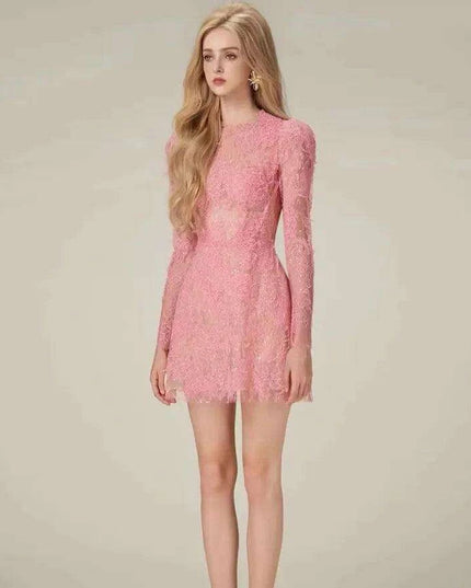 Luxurious Floral Lace and Sequin Evening Dress for Women