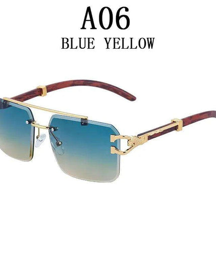 Retro Rimless Sunglasses with Wood Finish and UV Protection