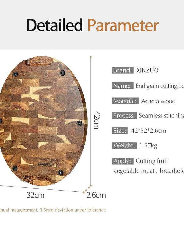 Exquisite End Grain Acacia Wood Cutting Board - Non-Slip Kitchen Chopping Block