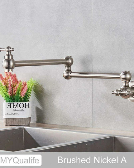 Sleek Brushed Gold Brass Wall-Mounted Pot Filler Faucet for a Chic Kitchen Upgrade