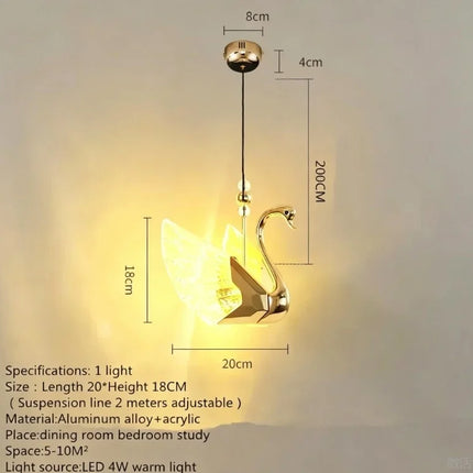 Nordic Creative Acrylic Swan LED Hanging Chandelier Study Bedroom Livi