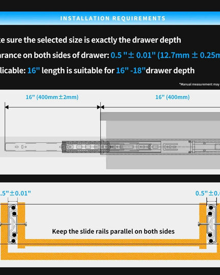 24" Premium Galvanized Steel Push-to-Open Drawer Slides - Heavy-Duty Pair for Cabinetry