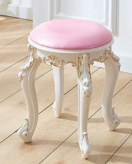 Elegant Silver White Leather Vanity Stool with European Flair