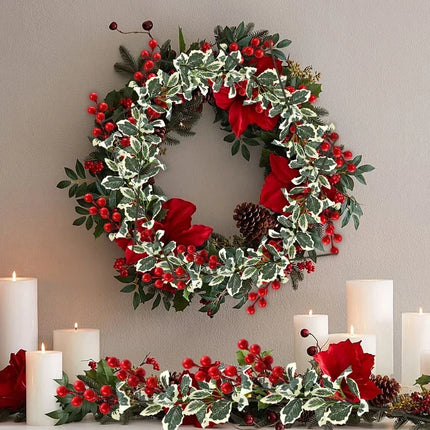 Christmas Red Berry Branch Articifial Holly Berry Green Leave DIY Wreath Xmas Tree Ornament Christmas New Year Party Decoration christmas-red-berry-branch-articifial-holly-berry-green-leave-diy-wreath-xmas-tree-ornament-christmas-new-year-party-decoration