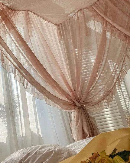 Elegant Sheer Linen Canopy Bed Drapes with Complete Mosquito Net Set