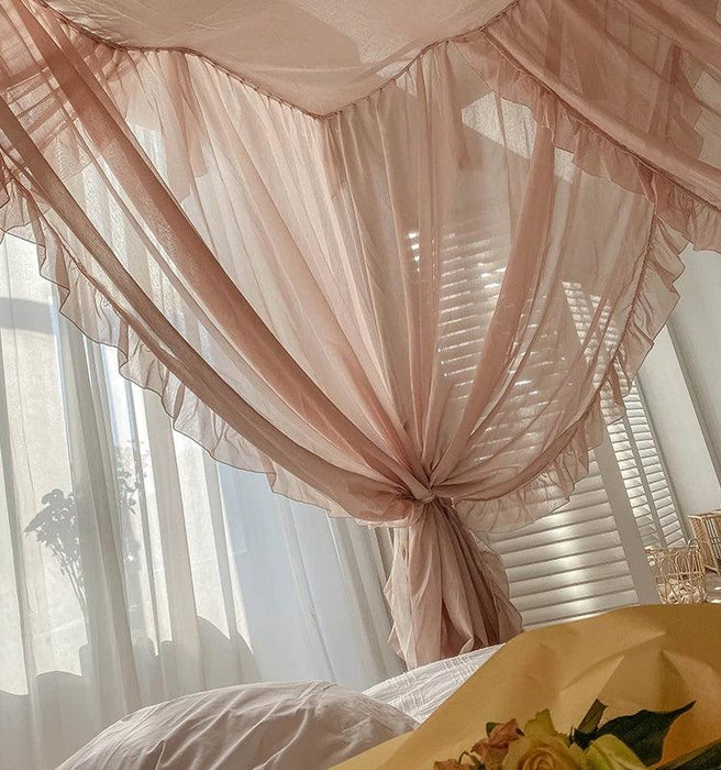 Elegant Sheer Linen Canopy Bed Drapes with Complete Mosquito Net Set