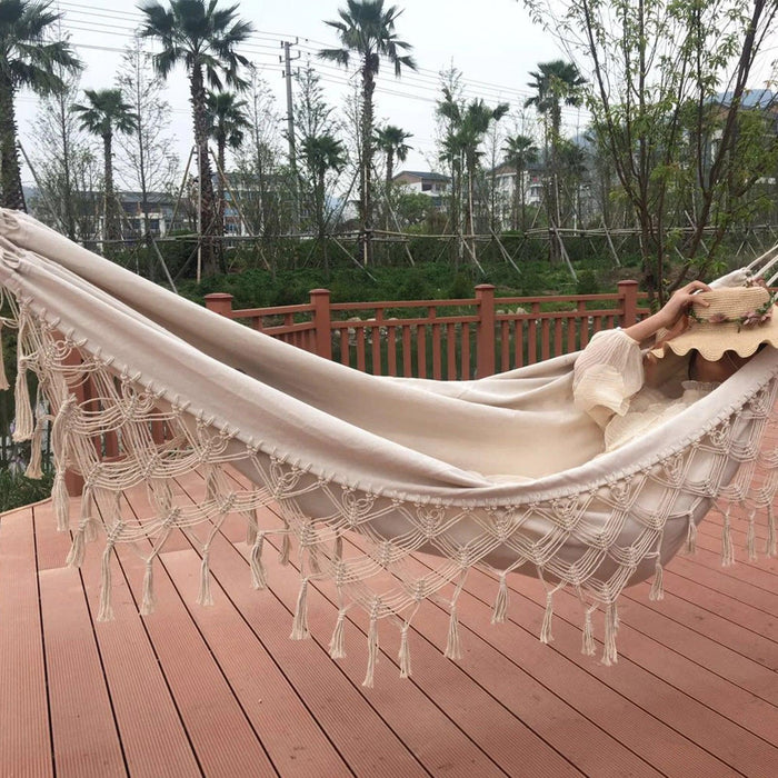 Boho Macrame Fringe Hammock with Handwoven Tassels