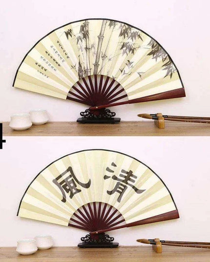 Vintage Silk Folding Fan with Bamboo Handle - Stunning Handheld Accessory for Celebrations and Home Sophistication