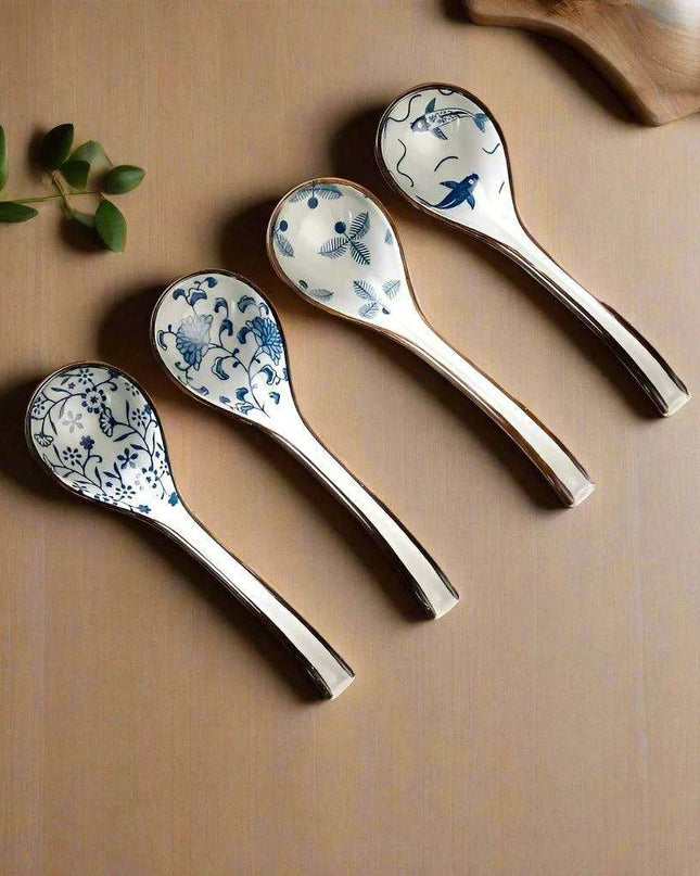 Elegant Vintage Japanese Bone China Spoon with Long Handle for Exquisite Dining