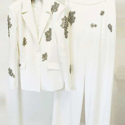 Women's 2-Piece Notched Blazer and Straight Pants Office Ensemble