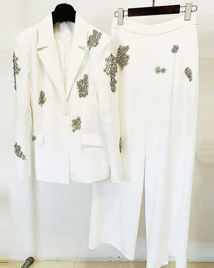 Women's 2-Piece Notched Blazer and Straight Pants Office Ensemble