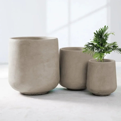 Modern Concrete Round Planter Set with Soft Curves and Drainage Holes