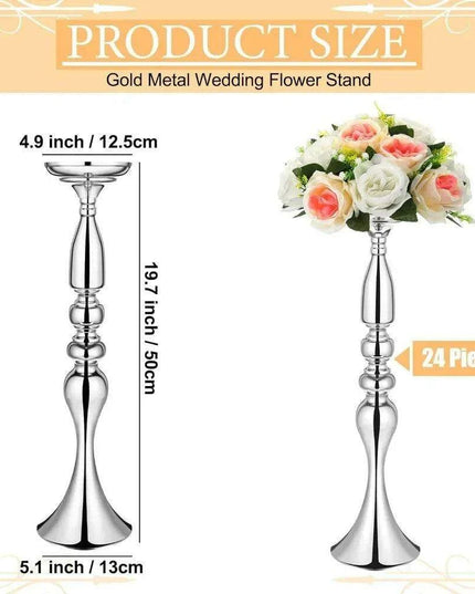 Luxurious 24-Piece Gold Metal Vase Stands - 20 Inches Tall for Exquisite Decoration