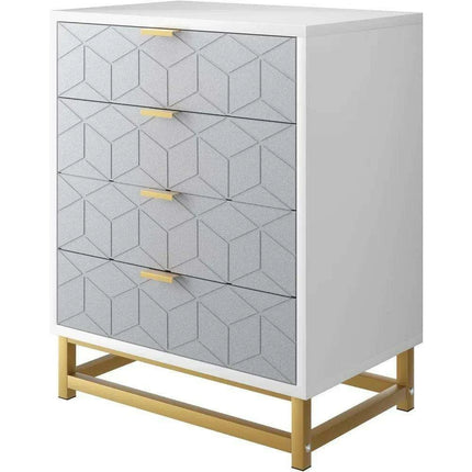 Modern Grey 4-Drawer Chest with Sleek Metal Legs and Generous Storage
