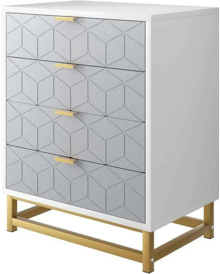 Modern Grey 4-Drawer Chest with Sleek Metal Legs and Generous Storage
