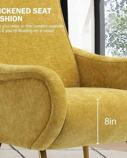 Elegant Chenille Lounge Chair with Gold Accents - Sophisticated Seating for Any Space