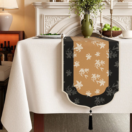 Vintage Floral Jacquard Table Runner with Tassels