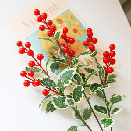 Artificial Red Berry Picks with Frosted-Look Leaves, 45 cm, Set of 5