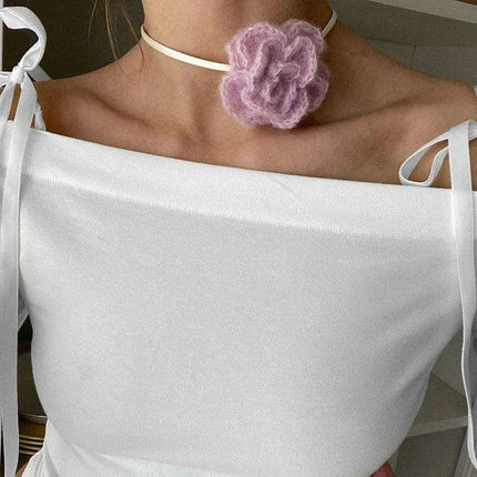 Elegant Off-Shoulder Bow-Detail Crop Top for Trendy Fall Fashion