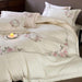 Luxurious 1000TC Egyptian Cotton Floral Embroidered Bedding Set - Cream, Pink, and Green Duvet Cover, Sheet, and Pillowcases