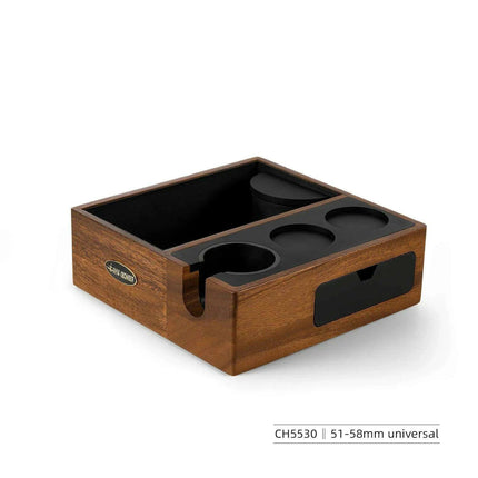 Espresso Knock Box Organizer with Integrated Tamping Station Mat - Essential Storage for Baristas