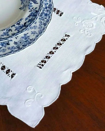 Vintage Handcrafted Linen Embroidered Table Setting with Napkin & Placemat
