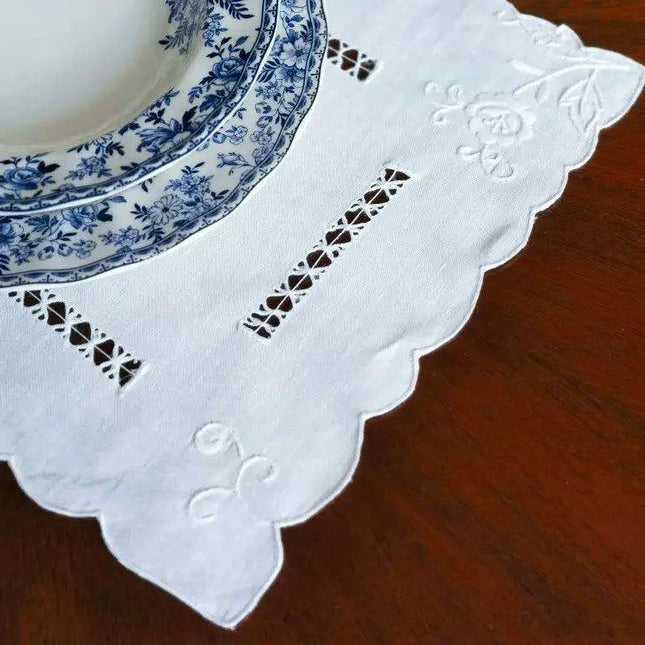 Vintage Handcrafted Linen Embroidered Table Setting with Napkin & Placemat