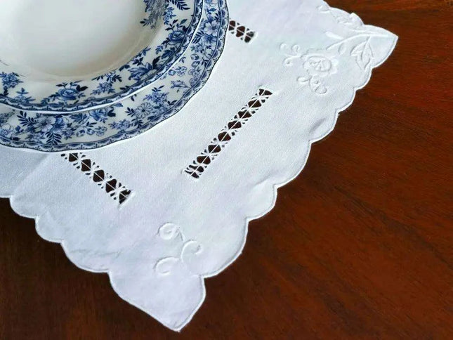 Vintage Handcrafted Linen Embroidered Table Setting with Napkin & Placemat