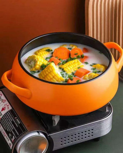 Elegant Orange Nordic Ceramic Casserole with Dual Handles for Gourmet Cuisine