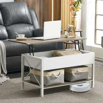 Modern Lift Top Coffee Table with Hidden Storage and Fabric Organizers - Elegant Dark Walnut Finish