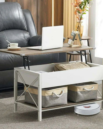 Modern Lift Top Coffee Table with Hidden Storage and Fabric Organizers - Elegant Dark Walnut Finish