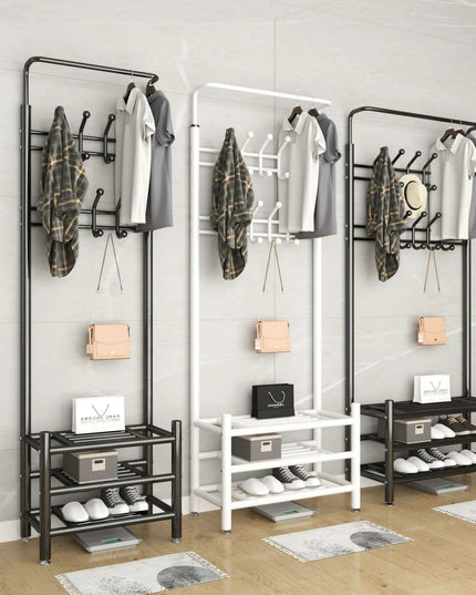 Modern Entryway Organizer with Hooks - Stylish Storage Solution for Shoes and Coats