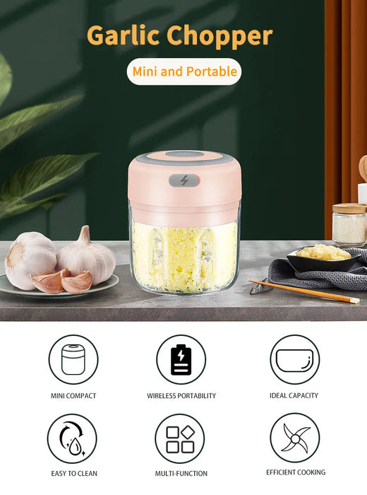 Compact Electric Garlic Chopper with Quick-Slice Technology and Adjustable Capacity