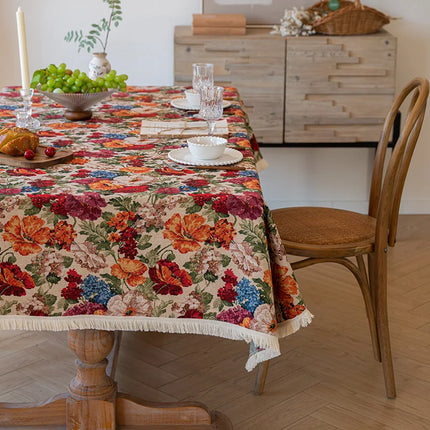 Vintage Floral Jacquard Tablecloth — Pastoral, 13 Colours, 8 Sizes