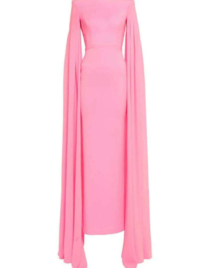 Chic Customizable Blush Evening Gown with Long Sleeves and Structured Shoulders