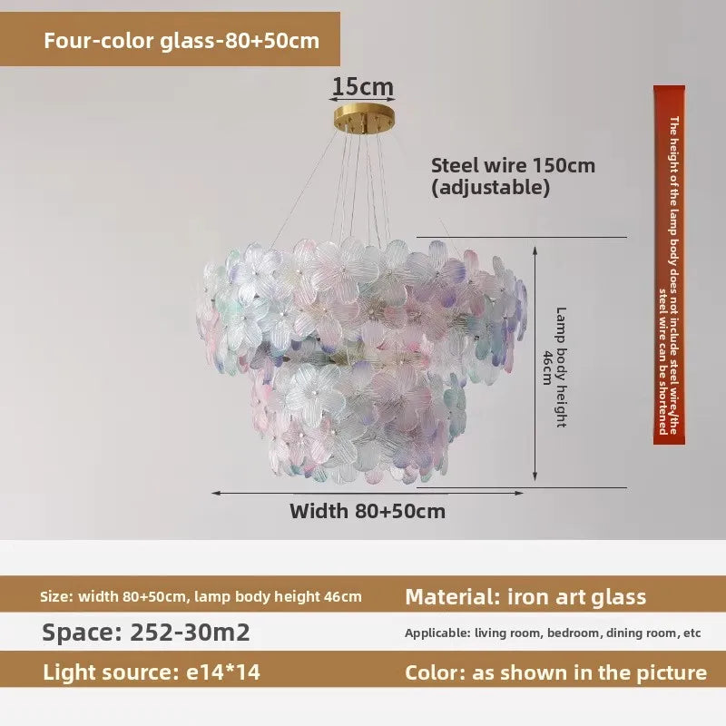 Flower Petal LED Glass Pendant Chandelier – 3-Colour Dimmable