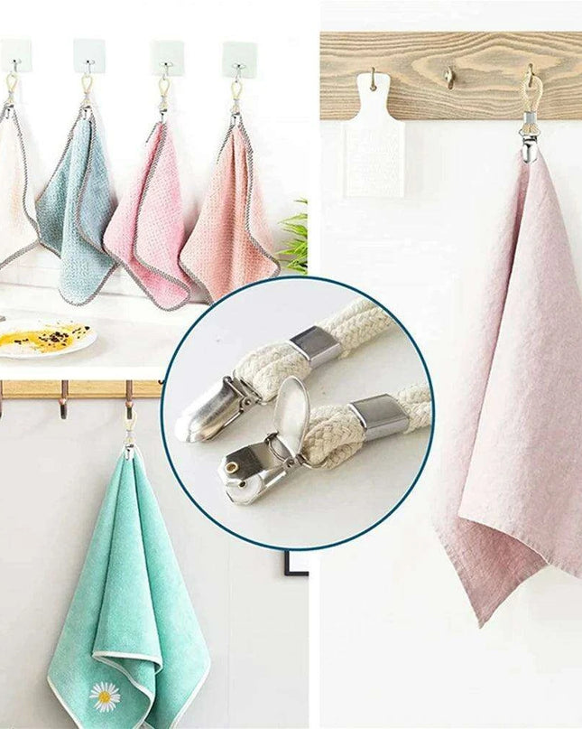 Cotton Loop Kitchen Towel Clip Hanger Set for Efficient Towel Storage and Organization
