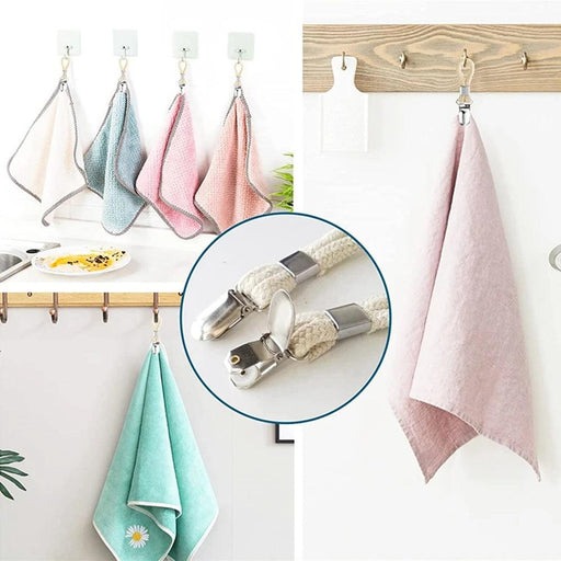 Cotton Loop Kitchen Towel Clip Hanger Set for Efficient Towel Storage and Organization