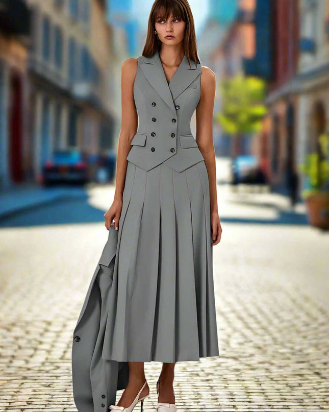 Sophisticated Autumn Women's Two-Piece Vest and Pleated Skirt Ensemble