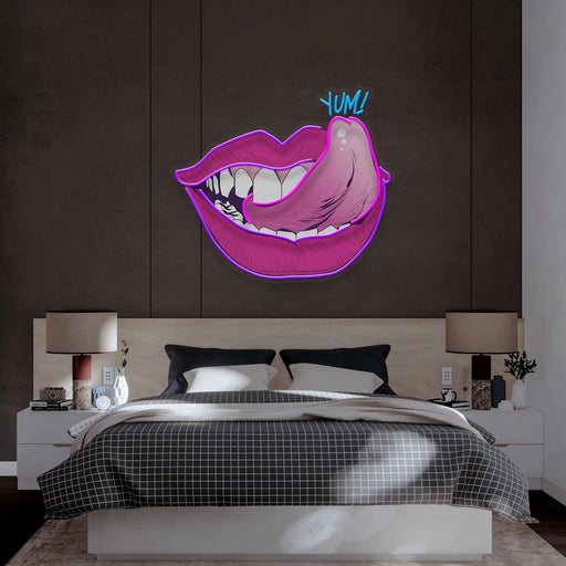 Neon Yummy Lips Sign - Personalized Home Decor for Bedrooms & Living Rooms