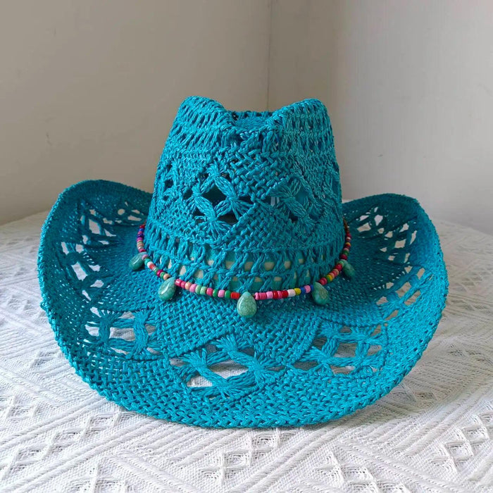 Rose Red Cowboy Straw Hat - Adjustable Wide Brim Sun Hat for All Seasons