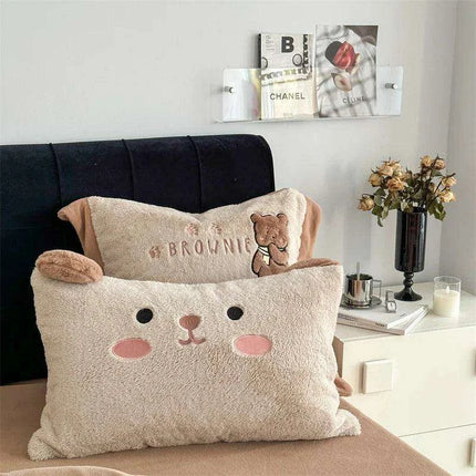 Charming Cartoon Bear Velvet Fleece Bedding Set for Kids - Duvet Cover, Sheet & Pillowcase in Various Sizes