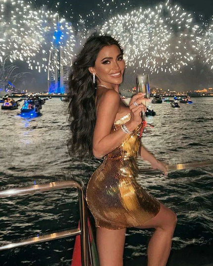 Glistening Gold Sequin Strapless Bodycon Mini Dress for Women