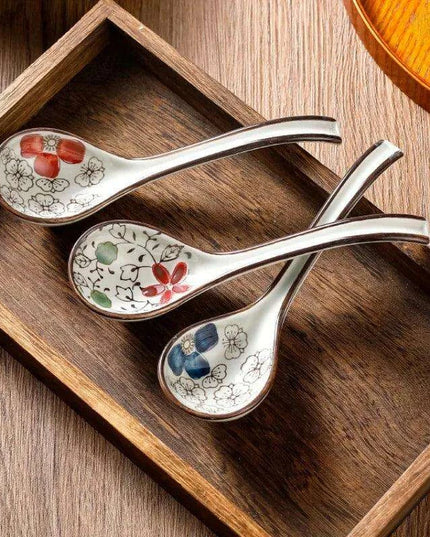 Elegant Vintage Japanese Bone China Spoon with Long Handle for Exquisite Dining