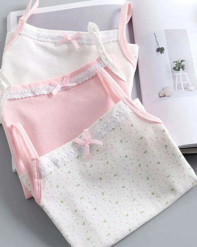 Colorful Cartoon Cotton Tank Tops for Girls - 3-Piece Summer Undershirt Set